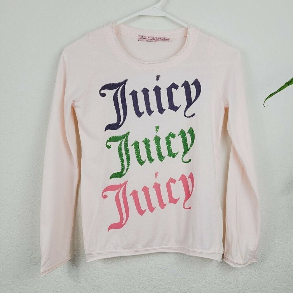 Vintage Juicy Couture Girls T Shirt Pink Long Sleeve Sz 10 Y2K NWOT Rhinestones - Picture 2 of 9
